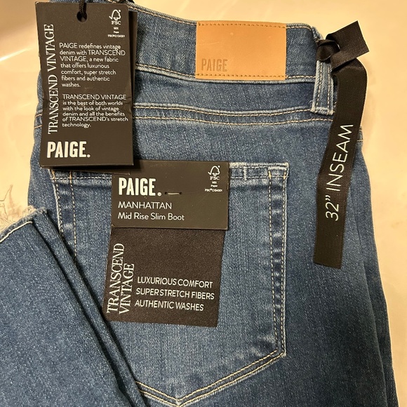 Paige Denim Manhattan Mid Rise Slim Boot Raw Hem Jeans - Picture 1 of 4
